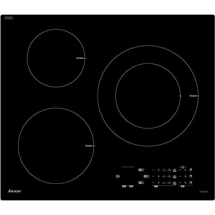 Table de cuisson induction SAUTER - 3 zones - 7200W - L60 x P52 cm - SPI5361B - Revêtement verre - Noir