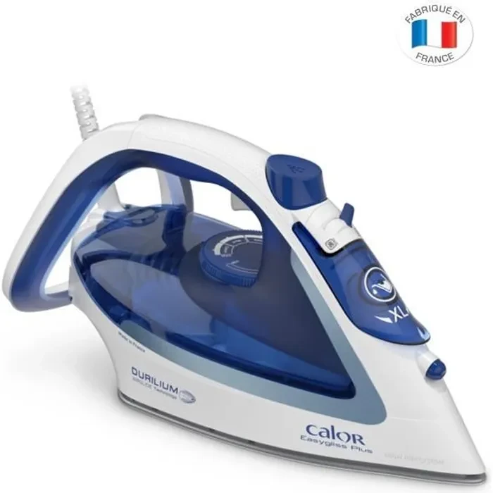 CALOR Fer à repasser vapeur, 2400 W, Débit vapeur 45 g/min, Fonction Pressing 190 g/min, Fabriqué en France, Easygliss FV5715C0